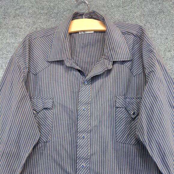 Tem Tex Men's Dress Shirt Multi Striped 18 36 Long Sleeve Pearl Snap Pockets - Picture 3 of 12